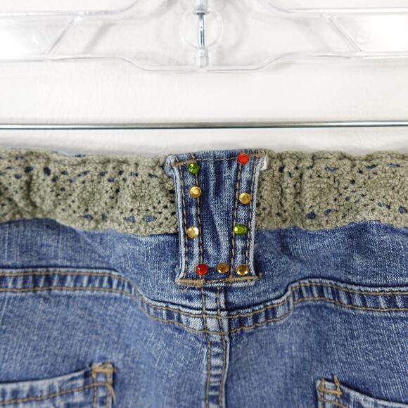 Vintage Y2K American Star Green Crochet Bedazzled Cropped Blue Jeans Size Large - Picture 7 of 10